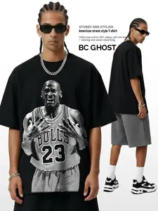 Camiseta Retro Americana con Estampado de Aviador <span class=keywords><strong>MJ</strong></span>, Manga Corta, Estilo Urbano, Algodón Puro, Cuello Redondo, Corte Holgado - Product Image 1