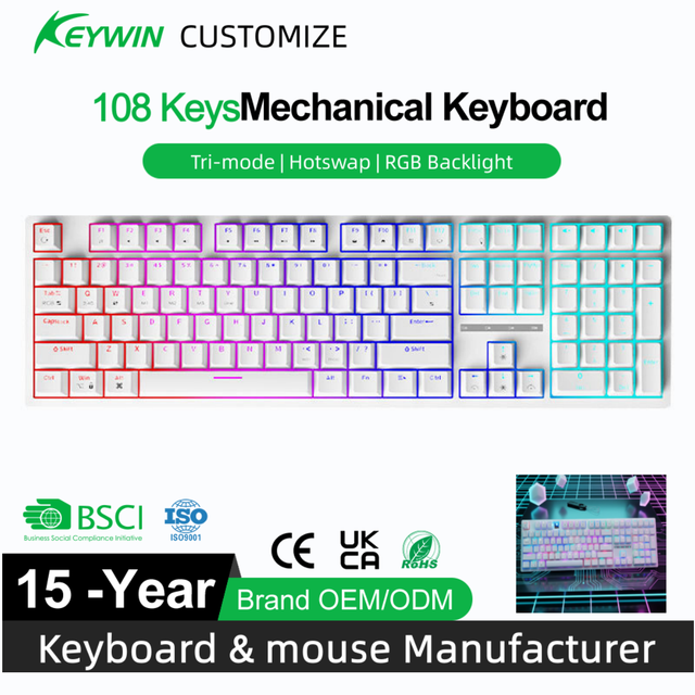 Factory Custom Wired 108 Keys RGB Mechanical Gaming Keyboard Stock Wireless RGB Hotswap Tri-mode Gaming Mechanical Keyboard