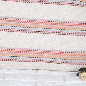 Housse de coussin carrée en coton naturel à rayures imprimées Off-White avec fermeture à glissière - Product Image 5