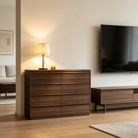 Commode de luxe moderne avec 8 tiroirs en bois de zèbre rouge massif, autoportante pour chambre et salon