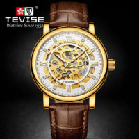 Montre mécanique automatique pour homme TEVISE 8462B, design squelette personnalisé, aiguilles lumineuses, étanche, vente en gros d'usine