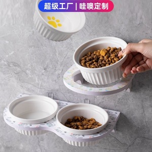 Hanging Ceramic <b>Cat</b> Bowl Double Dish Anti Tipping Wall Mounted Pet <b>Feeder</b> For <b>Cats</b> - Product Image 3