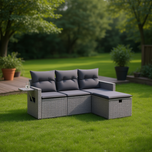Modular Grey Poly Rattan Garden <b>Sofa</b> <b>Set</b> With Storage Outdoor Furniture Contemporary Design - Product Image 2