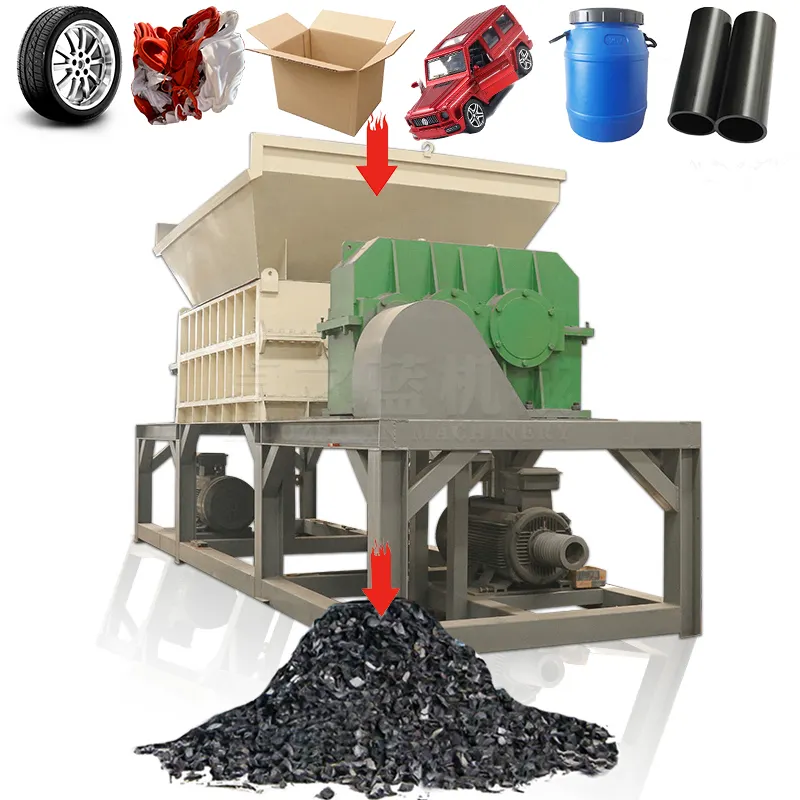 Automatische Kunststoff trommeln mit verschiedenen gemischten Alt reifen, die eine Metall brecher recycling maschine für die Herstellung von Gummi pulver enthalten