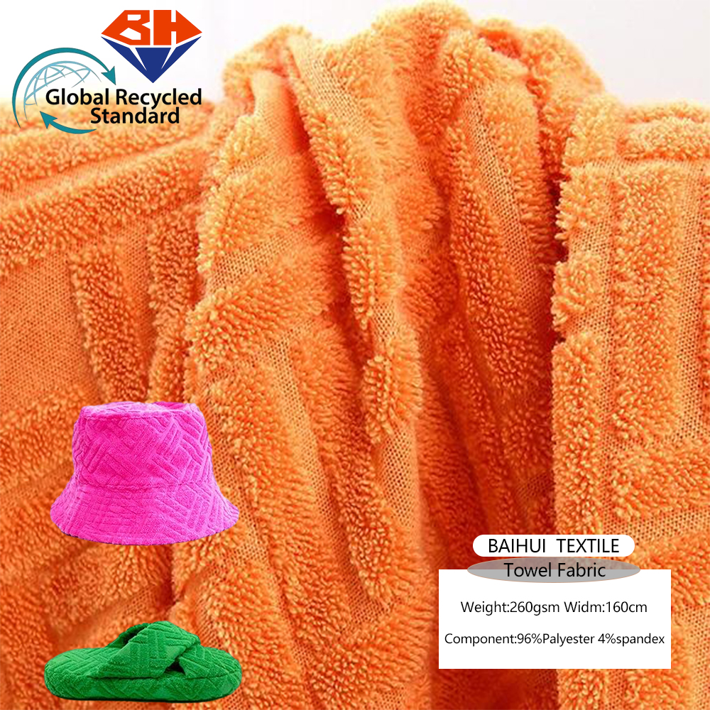 260GSM Jacquard Letter 100% Polyester Terry Towel Fabric for Swimwear Pajamas Suit-Used Clothing Hats Slippers Knitted Fabric