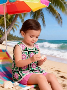 Vestido Sem Mangas para Bebê Menina em Crochê com Quadrados Granny, Colorido e <span class=keywords><strong>Floral</strong></span>, Conjunto de Verão para Crianças - Product Image 5