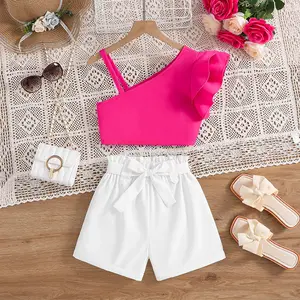 Children Clothing 2024 Summer children clothing set New Single-Shoulder Top Shorts Girls Suit 8-12 Years Old 2024 clothes