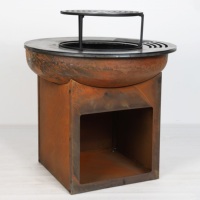 Barbecue d'extérieur en acier rouillé avec brasero et plancha, structure KD, pour jardin, vente en gros usine