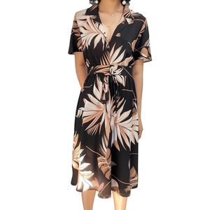 Robes longues décontractées pour femmes, personnalisées, de haute qualité, avec imprimé floral, col varié, manches longues et courtes, taille ajustée, vente en gros - Product Image 5