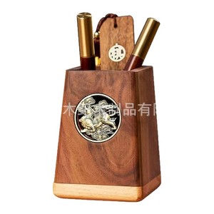 Portalápices cuadrado de madera de nogal negro, adorno de escritorio de estilo chino, almacenamiento de papelería de oficina, regalo para profesores - Product Image 4