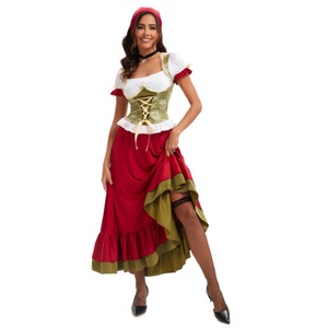 ชุดบาวาเรียนสำหรับผู้หญิง ชุดเดรส Dirndl แขนสั้น ผ้าทอ สำหรับการแสดงบนเวที สีแดง สีเขียว สีน้ำเงิน มีหลายขนาดให้เลือก - Product Image 4