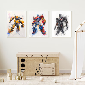 Set di Arte Murale Robotica ad Acquerello Artistico, Decorazione Murale Vibrante di Supereroi Robot per Camere da Letto di Ragazzi, Caffetterie, Arte Murale Adesiva - Product Image 3