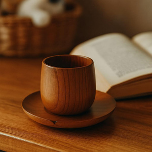Juego de taza <span class=keywords><strong>y</strong></span> platillo de madera, taza de agua de madera, taza de café de madera, taza de té estilo Zen japonés de 4 onzas - Product Image 2