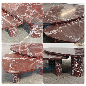 Table basse en marbre rouge Rosso Levanto naturel, design moderne à empiècements, durable, pour salon, hôtel, meubles décoratifs – Offre Spéciale - Product Image 2