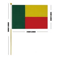 Drapeau de Benin à agiter à la main, 14*21cm, en polyester imprimé numériquement avec tige en bois, vente en gros