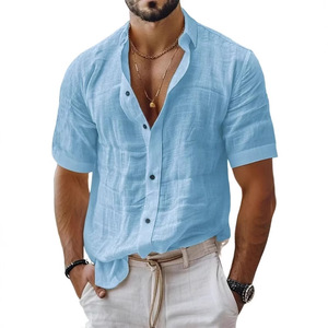 <span class=keywords><strong>Camicia</strong></span> Casual da <span class=keywords><strong>Uomo</strong></span> in Cotone e <span class=keywords><strong>Lino</strong></span> Tinta in Capo, Traspirante e Anti-umidità, a Maniche Corte, Tinta Unita, per la Primavera - Product Image 3