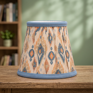 Abat-jour en coton imprimé de qualité supérieure |   Abat-jour en tissu plissé à motif géométrique bleu et orange pour lampes de table et de sol - Product Image 4