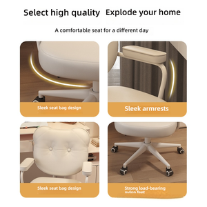 Réglable en hauteur 360° °   Chaise de bureau ergonomique pivotante en similicuir blanc, chaise de bureau confortable et élégante pour l'étude - Product Image 3