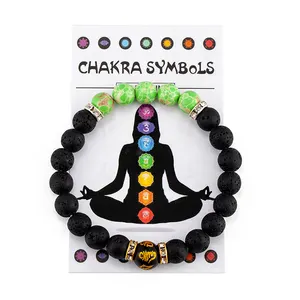 Pulsera de meditación y Yoga para hombres y mujeres, brazalete de cristal Natural curativo para la ansiedad, Mandala, regalo, 7 Chakras