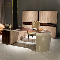 Mobilier bureau Bureau moderne de luxe pour PDG Bureau de direction Bureau ovale en bois massif Ensemble table et chaises