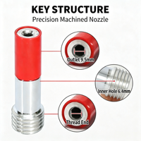 Buse de sablage Venturi à simple entrée d'air de 140 mm, avec orifice intérieur en carbure de tungstène de 6,4 mm, pour le sablage de surfaces de pièces de micro-précision