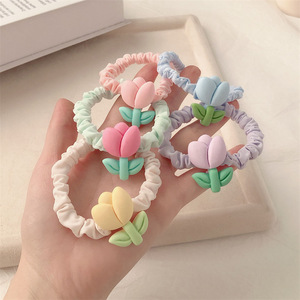 Dolce tulipano fiore scrunchie semplice ragazza capelli piccolo cerchio carino coda di cavallo corda riduzione età copricapo - Product Image 1