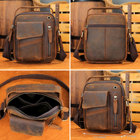 Tas Selempang Kulit Asli Vintage Eropa dan Amerika Kulit Kuda Crazy Horse Tas Mini Messenger Pria