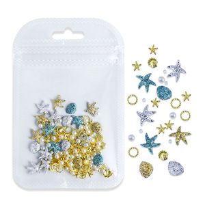 Nuova Collezione Estiva: Decorazioni per Unghie in Resina Serie Stella Marina e Conchiglia con Perle e Rivetti a Stella, Accessori per Unghie a Tema Oceano - Product Image 1
