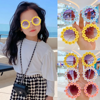 Lunettes de soleil rondes pour enfants, monture florale mignonne, protection UV400, lunettes de soleil colorées pour petites filles, vente en gros