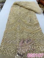 Nouveau tissu en dentelle lourde perlée Finshon Orange pour robe de mariée, tulle brodé pour robe de soirée femme