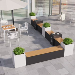 Fioriera Rettangolare in Metallo per Esterni con Sedute e Finitura Effetto Legno, Contenitore per Fiori <span class=keywords><strong>da</strong></span> <span class=keywords><strong>Giardino</strong></span> per Parchi e Aree Pubbliche - Product Image 2
