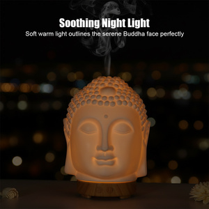 Diffuseur d'huiles essentielles en forme de tête de Bouddha, humidificateur de bureau, diffuseur d'arômes en céramique blanche, générateur de brume, veilleuse à 7 couleurs pour le bureau - Product Image 4