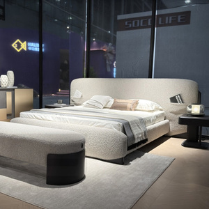 Gainsville Furniture 1.8m Solid Wood <strong>Double</strong> <strong>Bed</strong> Italian Minimalist <strong>Cream</strong> Master Bedroom Modern Fabric <strong>Bed</strong> with Soft Style Frame - Product Image 1