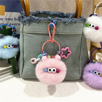 Porte-clés Monstre de Dessin Animé Mignon et Doux, Boule en Peluche Faite à la Main Colorée, Forme 3D, Anneau de Clé, Pendentif de Sac, Ornement pour Sac à Dos et Sac à Main