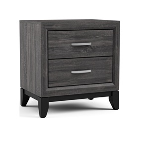 Comodino dal Design Bicolore con Due Cassetti, Finitura Grigia e Gambe in Legno, Arredamento per Camera da Letto - Product Image 3