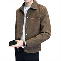 Nouveau modèle 2026 de marque tendance pour homme, d'hiver, en velours côtelé décontracté, réversible, à col rabattable et logo frontal, coupe classique