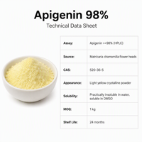 LCHBIO – Poudre d'extrait végétal d'Apigénine 98 % standardisée en vrac, qualité supérieure naturelle, qualité alimentaire, CAS 520-36-5