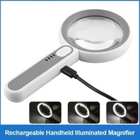 1pc Rechargeable Handheld Magnifier 3 Lighting Modes Illuminated Magnifying Glass With LED Light for Seniors Reading Repair