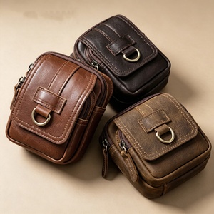 Pochette de ceinture vintage en cuir véritable pour homme, sac banane en cuir de vachette pleine fleur, étui de téléphone EDC, organisateur, vente en gros - Product Image 1