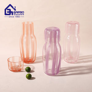 Pichet en verre de style coréen fait à la main, écologique, 1,1 L, avec couvercle, utilisation en camping, grande capacité, couleur bleu et blanc, marque Garbo - Product Image 2