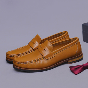 Chaussures en cuir Goodyear pour hommes Mapi, édition coréenne, en cuir véritable, semelle artisanale, bout rond, modèle une pièce, pour affaires et occasions formelles - Product Image 1