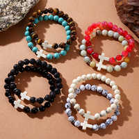 Go2boho 8mm Gemstone Bangles Boho Design 2024 Vente à Chaud Blanc Croix Turquoise Pierre Naturelle Élastique Bracelets Extensibles pour Hommes