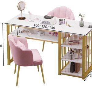 Mesa de Manicura Moderna de Metal de Lujo Ligero, Precio Especial, Tablero de Densidad, Mesa de Manicura Doble - Product Image 4