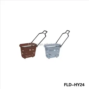 Hot Sale Supermarket Plastic Shopping Basket With Wheels