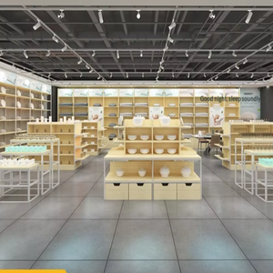 Étagère de présentation pour supermarché, couleur bois clair/blanc, <span class=keywords><strong>conception</strong></span> professionnelle rectangulaire, mesure sur <span class=keywords><strong>site</strong></span> gratuite, <span class=keywords><strong>vitrine</strong></span> - Product Image 6