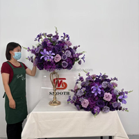Boule florale artificielle de haute qualité SMS, violet foncé, pour centre de table de mariage, décoration d'événements