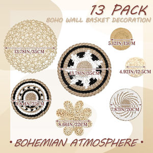 Juego de 13 Cestas de Pared Tejidas Estilo Bohemio, Decoración de Mimbre, Bambú y Seagrass Hecha a Mano <span class=keywords><strong>para</strong></span> Colgar en la Pared del Dormitorio y la Sala de Estar - Product Image 3