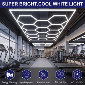6000K Hexagonal <b>LED</b> Garage Ceiling <b>Lights</b> 110V 220V DIY Easy Setup Work <b>Light</b> Bar for Car Wash Detailing <b>Shop</b> Studio Use - Product Image 2