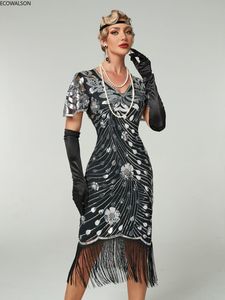 Tùy chỉnh thực hiện của phụ nữ flapper Dresses Set 1920S V cổ đính cườm tua tuyệt vời <span class=keywords><strong>Gatsby</strong></span> ăn mặc ecoaparty - Product Image 3