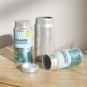 Moisture-proof Aluminum Vitamin Bottle Supplement Packaging Round Metal Capsule Bottle for Travel and Daily Health Care. - Product Image 1